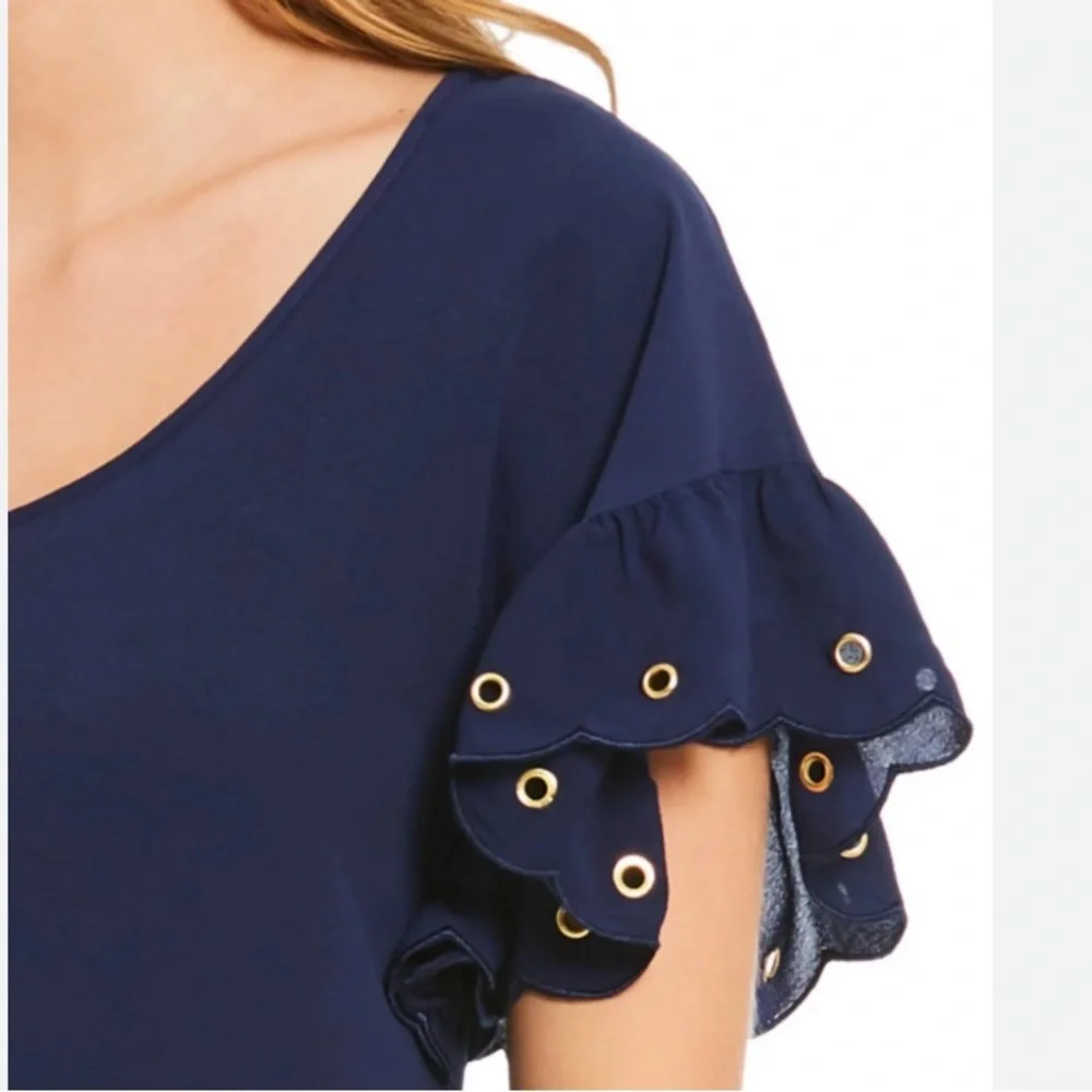 MICHAEL Michael Kors Women’s Navy Blue Short Sleeve Top